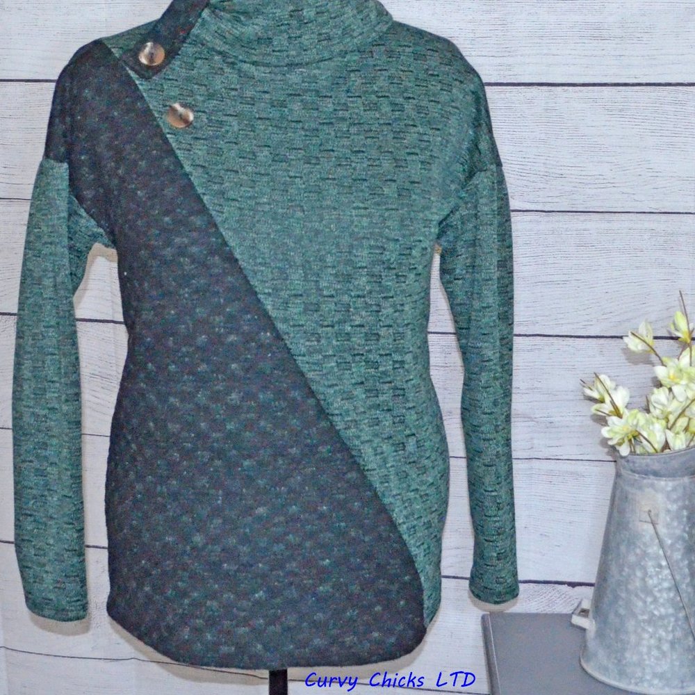 Haptics asymmetrical cowl neck block sweater